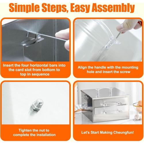 2-Layer Rice Noodle Roll Steamer, Stainless Steel with Acrylic Handle Tray