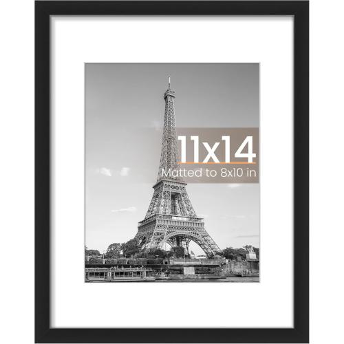 upsimples 11x14 Picture Frame, Display Pictures 8x10 with Mat or 11x14 Without Mat, Wall Hanging Photo Frame, Black, 1 Pack