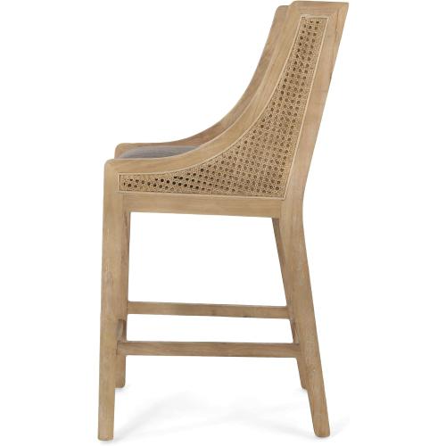 Fabric Upholstered Wood and Cane Counter Stools with Backrest,Set of 2,French Country Barstools Chair