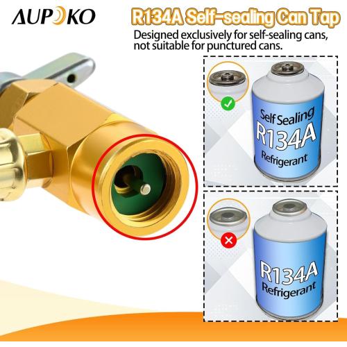 Aupoko R134A AC Refrigerant Charge Hose Kit 1/2 Self-Sealing Valve Can Tap