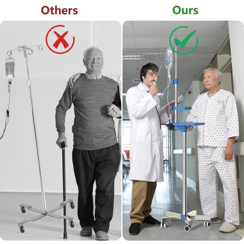 IV Pole with Wheels Medical Portable IV Stand with 4 Hooks and Tray, 52.3“ to 70.8” Height Adjustable, IV Pole Stand for Hospital, Home and Outdoor Use