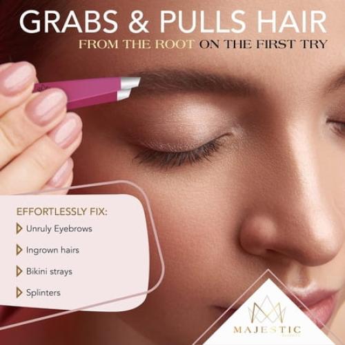 Majestic Bombay Pointy Slanted Tweezers for Women Sharp Tweezers for Hair Removal, Pink, 2 Pack