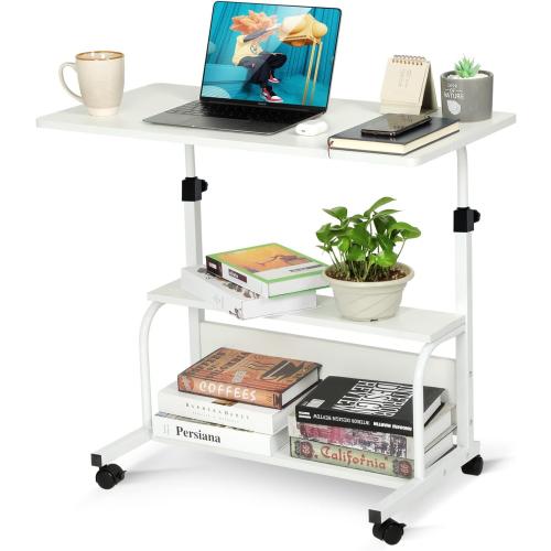 QZMDSM Portable Desk with Wheels Small Standing Desk on Wheels Adjustable Height Rolling Desksfor Home Office Study White