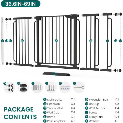 Cumbor Extra Wide Baby Gate, 36.6-69 Walk-Through Dog Gate Black