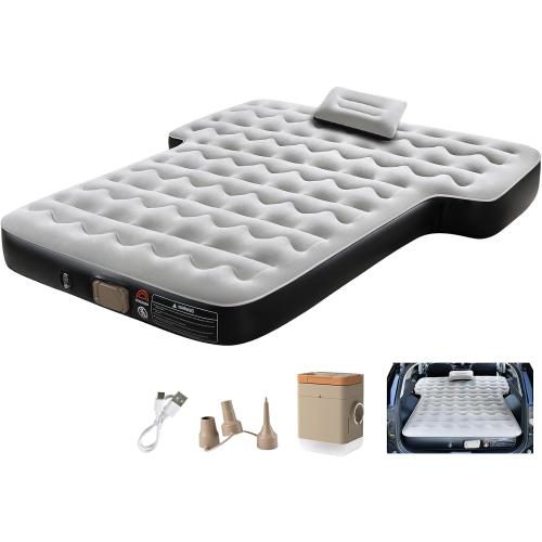 Coverado SUV Air Mattress, Thickened Flocked-Top Car Air Mattress with Wireless Built-in Pump, Pillows, Patch Kit & Carry Bag, Quick&Easy Set Up, SUV Mattress Camping Bed Universal fit for Most Cars