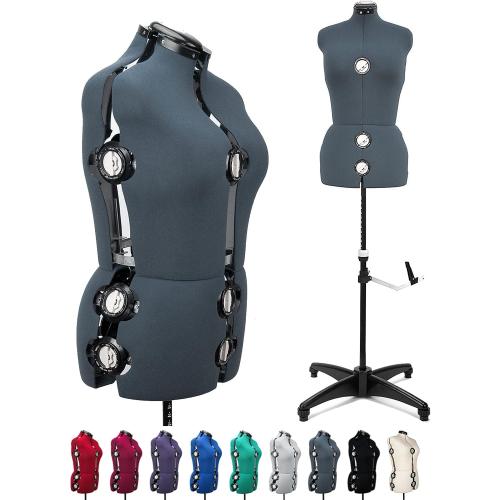 BHD BEAUTY Dark-Gray 13 Dials Female Fabric Adjustable Mannequin Dress Form for Sewing, Mannequin Body Torso with Tri-Pod Stand, Up to 70 Shoulder Height. (Large)