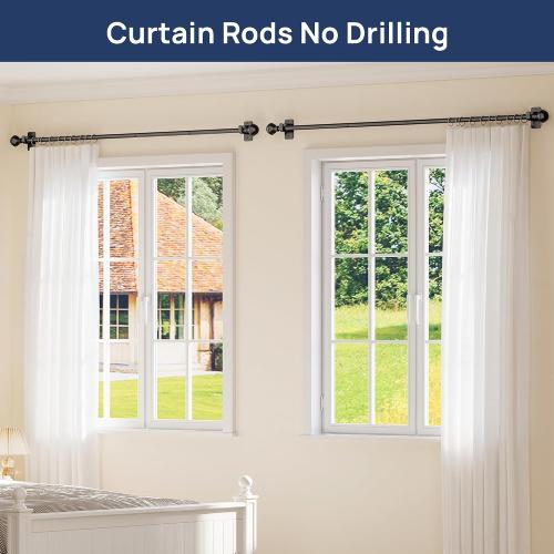 ENJOYBASICS 2 Pack 28-60 No Drill Curtain Rods, Renter Friendly, Black