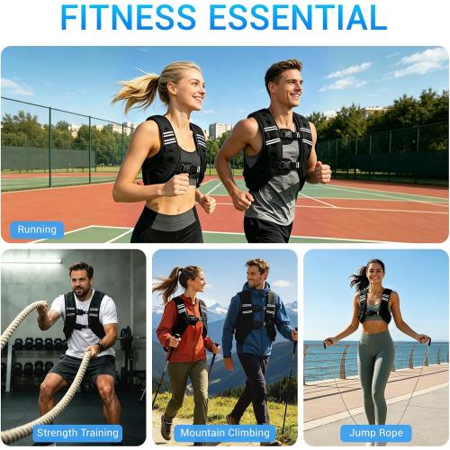 Weighted Vest, Adjustable Body Weight Vest with Reflective Stripe, 8/12/16/20lb for Men Women, Running Vest Woman for Strength Training, Workout, Jogging, Walking, Fitness Equipment, Gym, Muscle Building, Weight Loss, Weightlifting