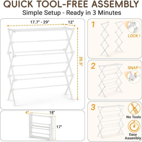 Foldable Clothes Drying Rack, Reinforced Joints, White