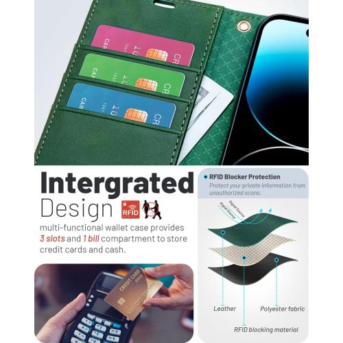 OCASE for iPhone 15 Wallet Case, Card Holder, Blackish Green