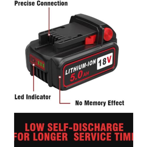 Upgraded 1Pack 18V 5.0 Ah Replacement Battery