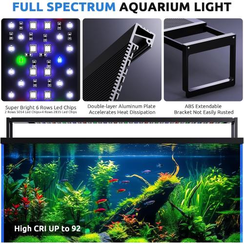 SEAOURA 24/7 LED Aquarium Light for 48-54 Inch Fish Tank, Fish Tank Light for Plants, Auto On Off with Timer, 9 Colors, Adjustable Brightness, Daylight & Moonlight, DIY and Nature Weather Mode, 84W