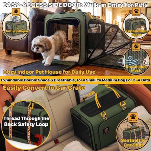 PAWZIDEA Expandable Large Pet Carrier, Soft-Sided 2–4 Cats Carrier Up 55lbs