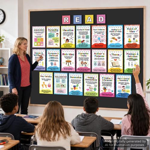 20Pcs Colorful Reading Strategies Posters for Classroom Reading Educational Motivational Bulletin Board Set Read Corner Posters for Back to School Library Chalkboard Wall Art Decor Teacher Supplies