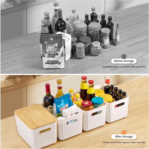 Ohmlove 4 Pack Storage Bins with Bamboo Lids,Stackable Box for Organization