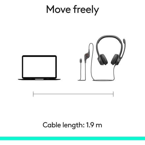 Logitech H391 Wired Headset PC/Laptop Stereo Headphones, USB-C, Graphite