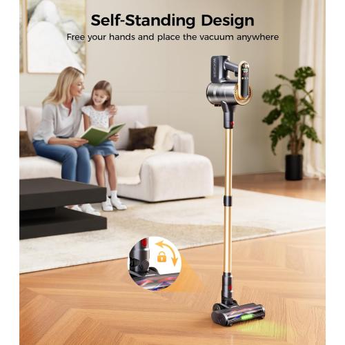 RENDOW Cordless Vacuum Cleaner, 65Mins 550W 45Kpa Stick Vacuum, Self-Standing Vacuum Cleaners for Home with LED Display, Anti-Tangle Rechargeable Vacuum Cordless for Pet Hair/Carpet/Hard Floor