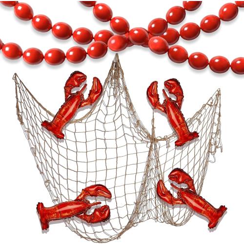 Gejoy 105 Pcs Crawfish Boil Supplies, Lobster Balloons Fishing Net Beads
