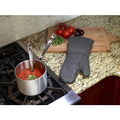 All Clad Silicone Oven Mitt: Heat Resistant up to 500 Degrees - 100% Cotton & Silicone, 14x7 Oven Mitt for Kitchen and Barbeque, 2-Pack, Pewter