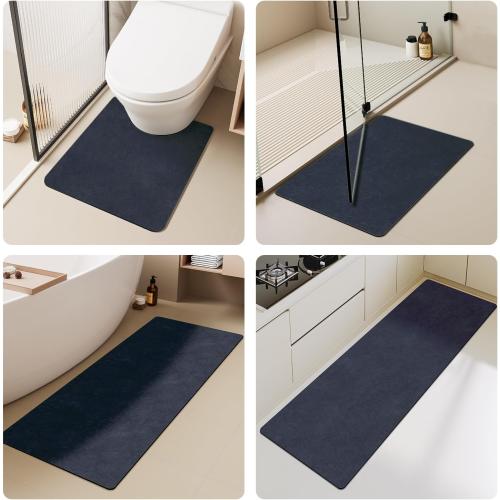 TYUU Toilet Rug, Thin Toilet Rugs U Shaped Washable Non Slip Absorbent Quick Dry Low Pile Toilet Mat, 20x24 U Shape Navy Blue