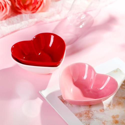 Tioncy 3 Pcs Heart Shaped Ceramic Bowls Valentine's Day Salad Bowls 5 Inch Love Heart Appetizer Plates, Dessert Snack Dishes Gifts for Valentine's Day Party Wedding Birthday Party Red Pink White