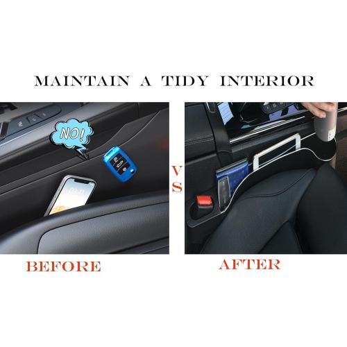 Car Seat Gap Filler Organizer- Upgrade Car Side Seat Gap Filler with Cup Holder and Phone Holder- Car Seat Gap Organizer for Prevent Falling-Seat Gap Storage 2 Pack (2, Black)