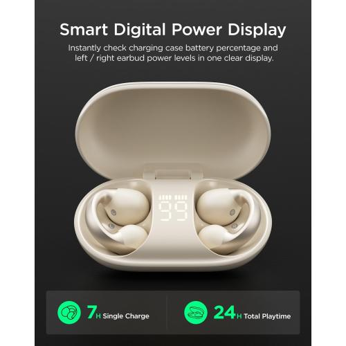Open Ear Earbuds, Clip-On Design, Wireless Bluetooth 6.0 X7, White