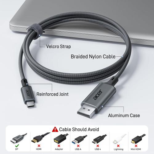 Acer USB C to DisplayPort Cable 6.6 FT (4K@60HZ 2K@165Hz) for Laptop