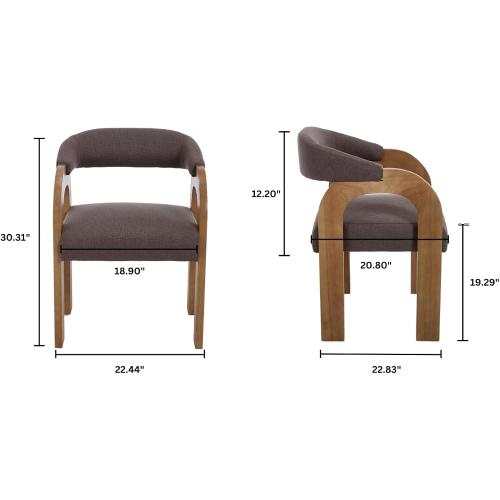 Farmhouse Dining Chairs Set of 2 - Upholstered Armchairs with Linen Cushions & Curved Wooden Arms, Barrel Wood Kitchen Chairs for Dining Room/Cafe/Kitchen Island (Espresso Brown)
