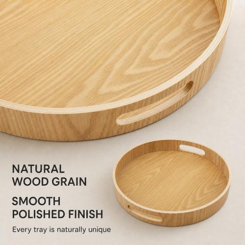 i-lan Large Round Wooden Tray with Handles, 16-Inch Ash Wood Serving Tray