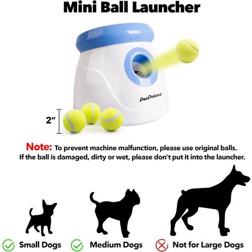 Pet Prime Automatic Dog Ball Thrower Launcher for Small and Medium Dogs, Interative Dog Fetch Machine with 3 Tennis Balls (2'') for Indoor/Outdoor Throwing Game Launch Distance 10-30ft