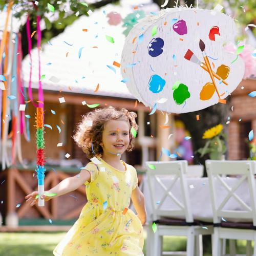 Lewtemi 15.7'' Art Palette Piñata Small Paint Art Piñata with Stick Confetti Blindfold for Boys Girls Birthday Party Painting Favors Classroom Prizes Stocking Stuffers Paint Party Supplies (Drawing)