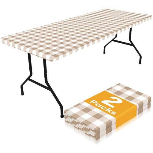 Smiry 4 Foot Picnic Table Cloth 2 Pack, Elastic Fitted Polyester Tablecloth