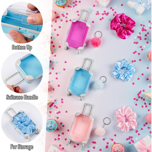 LemonRoad 30 Pcs Mini Suitcase Empty Storage Box and Plush Ball Keychain Candy Luggage Containers Packaging Case for Galentine Bridal Shower Baby Shower Party Favors Travel Gifts (Multicolor)