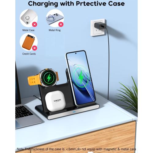3 in 1 Wireless Charger Fast Charging Stand for Samsung,15W Foldable Phone Charger Stand Android Charging Stand for Samsung Galaxy S25/S24/S23/S22 Ultra,Z Flip 6/Flip 7,Z Fold 6/Fold 7,iPhone 17/16/15