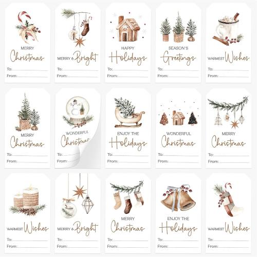 AUDREE 210 Pcs Christmas Gift Tags Sticker - Self Adhesive Cozy Holiday Gift Tags for Xmas Presents - Christmas Name Tags Label Stickers for Xmas Gifts Wrap Presents Box Envelope Decor