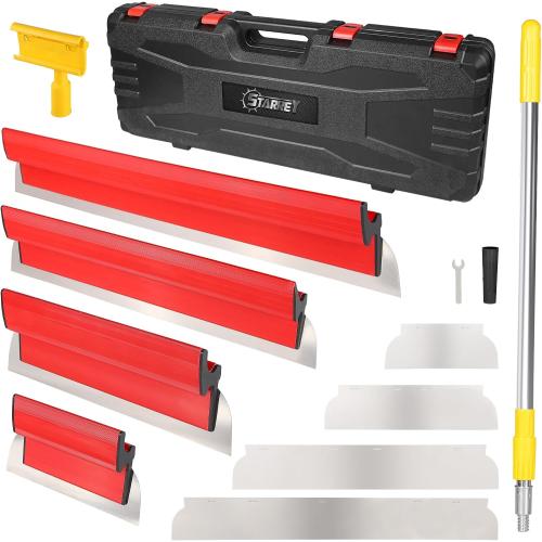 Drywall Skimming Blade Set with 30 - 48 Extension Handle 10in/16in/24in/32in Stainless Steel Skimming Blades for Wall Surface Smoothing Drywall Plaster Wallboard Includes Replaceable Blades