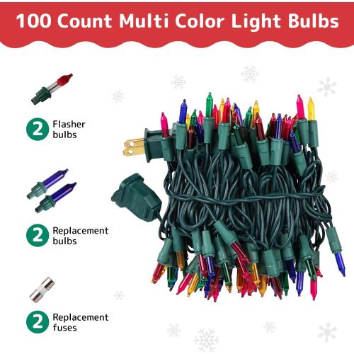 PREXTEX Christmas String Lights with Green Wire - 100 Count, 20 Ft Multicolored Christmas Tree Lights for Xmas Decorations Indoor and Outdoor - Incandescent String Light for Patios, Fences, Holidays