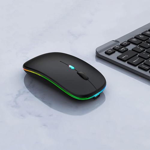 Wireless Bluetooth Mouse Rechargeable Laptop Mice with LED Lights Silent Slim Use(BT5.2 and 2.4G Portable USB) Dual Mode Computer Mouse for Laptop/iPad/Tablet/Apple/Computer/Mac (Black)