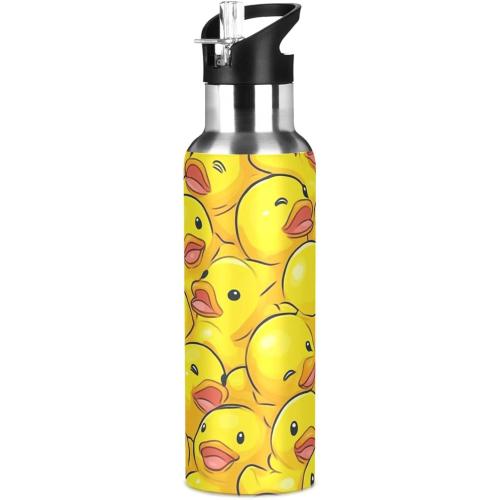 MISSING PART AND.  The sticker is removed from the halfway ‼️point. Kcldeci Cartoon Rubber Ducky Sports Water Bottle 20 Oz Straw Lid Leak Proof Vacuum Insulated Stainless Steel Hot Cold Double Walled Thermo Mug Tumbler Travel Cup Standard Metal Canteen