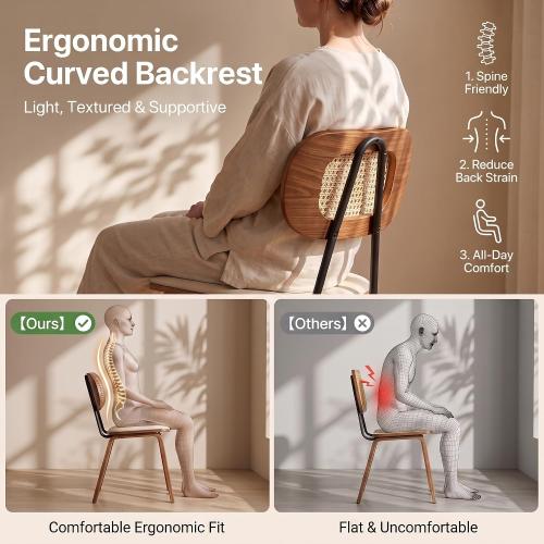 CIMOTA Mid Century Modern Dining Chairs Set of 2, Rattan Back Kitchen Chairs with Solid Wood Frame, Upholstered Faux Leather Seat, Armless Cane Dining Room Chair for Kitchen, Farmhouse, PU Beige