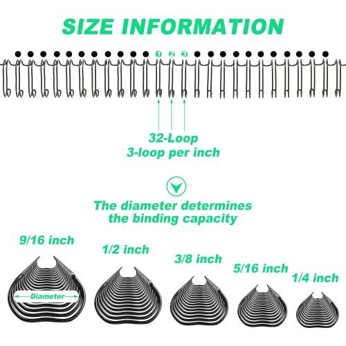 Chumia 100 Pcs Twin Loop Wire Binding Spines Spiral Binding Coils Metal Double Loop Wire Spines Combs 1/4in 5/16in 3/8in 1/2in 9/16in for Teacher Student Document Notebook Making(Black)
