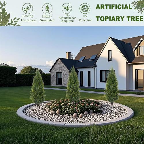 ECOLVANT 3FT Artificial Cedar Topiary Trees with Ground Spike, Set of 2 Faux Cypress Plants UV Resistant Artificial Pine Shrubs Fake Bushes for Outdoor Indoor Front Porch Garden
