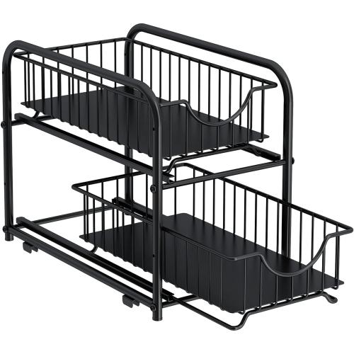 2-Tier Pull Out Organizer Under Sink Sliding Cabinet Rack,Black