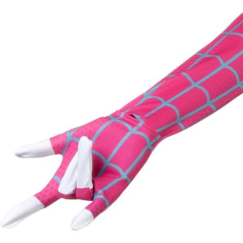 Size M MARVEL Spider-Gwen Official Adult Zentai Halloween Costume - Hooded Spandex Jumpsuit with Printed Design and Pull On Mask