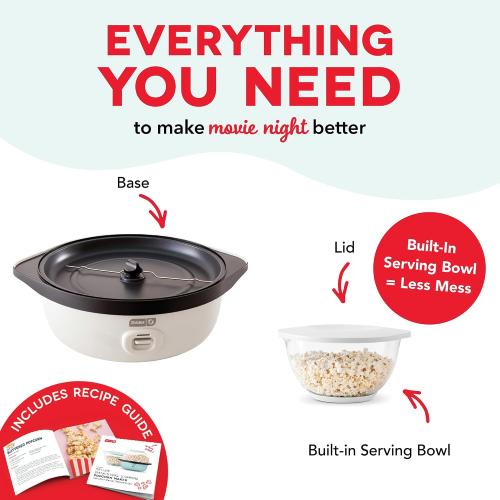Dash SmartStore® Stirring Popcorn Maker - Electric Popcorn Machine with Butter-Melting Tray & Clear Serving Bowl - Features Stirring Bar - 24 Cups, White ‼️possible stains and broken or missing pieces ‼️