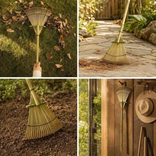 Bamboo Garden Rake 20 Tines 27 Inch Hand Leaf Rake for Yard Lawn Soil Care