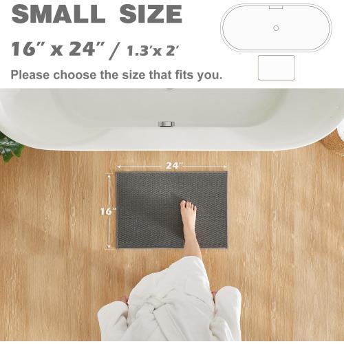 TYUU Bathroom Rugs Non Slip Washable, Super Absorbent Thin Bath Mat Small Quick Dry Low Pile Bathroom Rug, Dark Grey 16x24