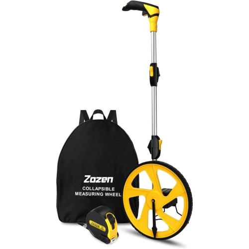 Zozen Measuring Wheel in Feet and Inches, Mechanical/Double Collapsible/One Key to Reset/Kickstand to Keep Stand/Starting Point Arrow and Cloth Carrying Bag, 0-9,999 Ft Measure Wheel.