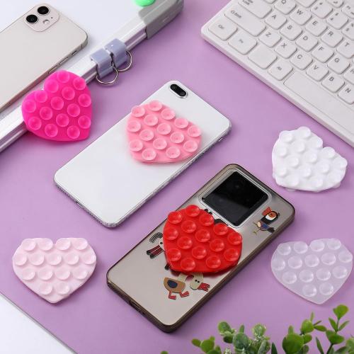 Teenyyou 6 Pcs Heart Suction Phone Grip, Silicone Suction Case,Pink Series